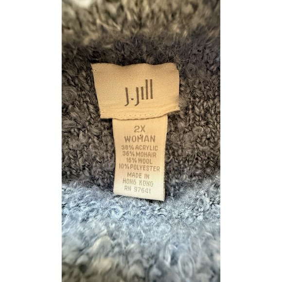 J. Jill 2X Tunic Sweater Blue Pullover Mock Neck Acrylic Mohair Textured Fuzzy - Picture 3 of 9